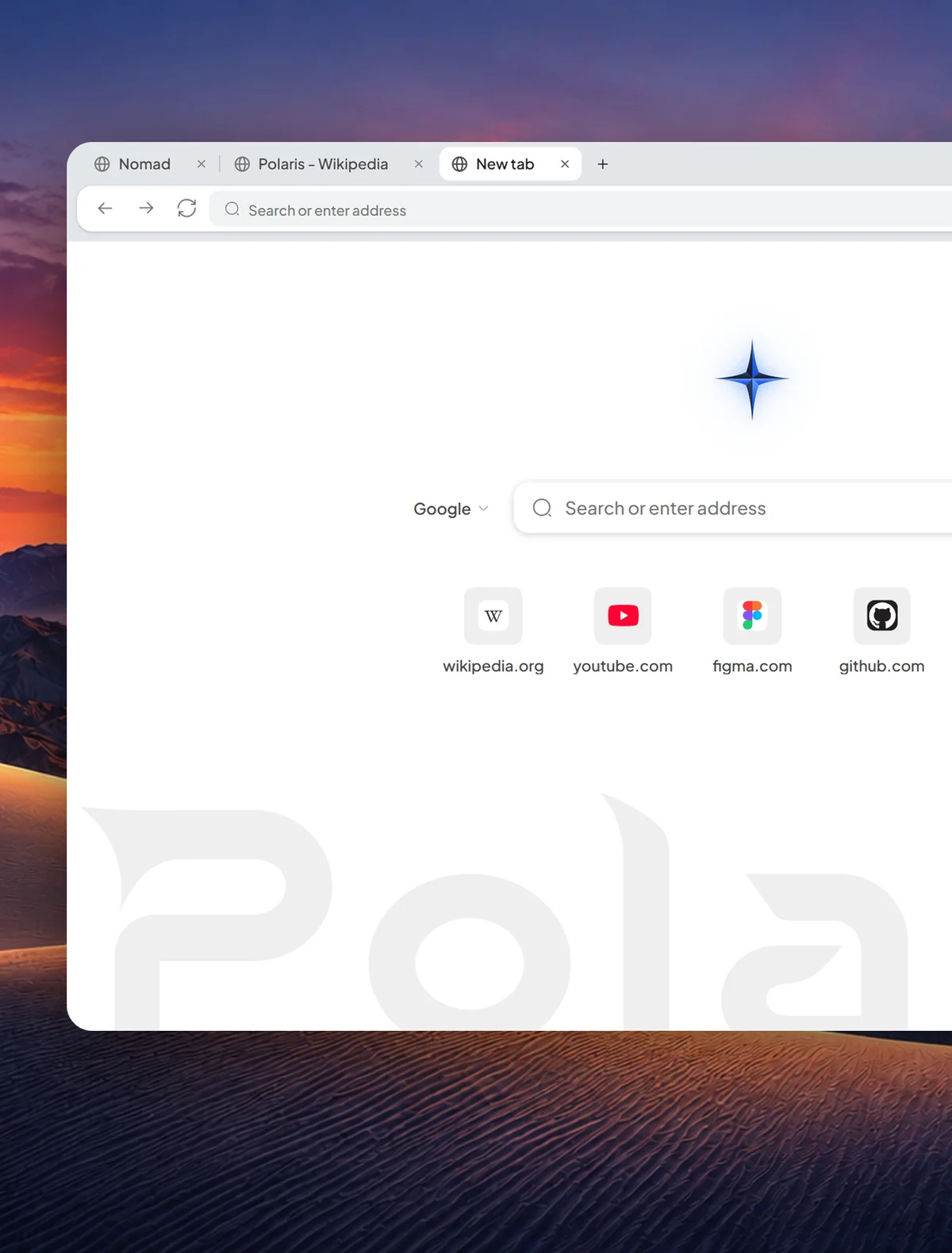 Polaris Browser on a new tab.